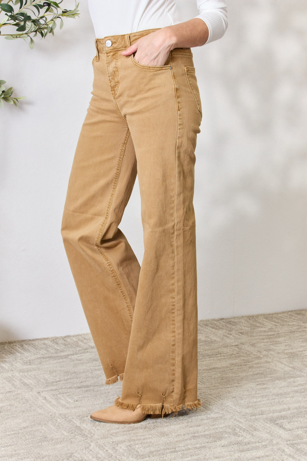 Women's Fringe Hem Wide Leg Jeans (Full Size)