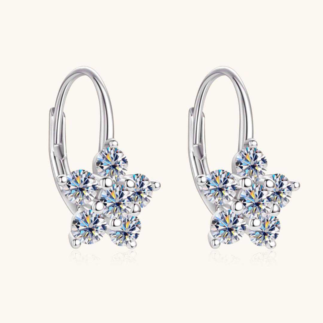 Women's Elegant Floral Design Sterling Silver 1.2 Carat Moissanite Huggie Earrings