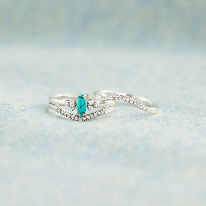 Women's Turquoise V Shape Zircon Inlaid Rings