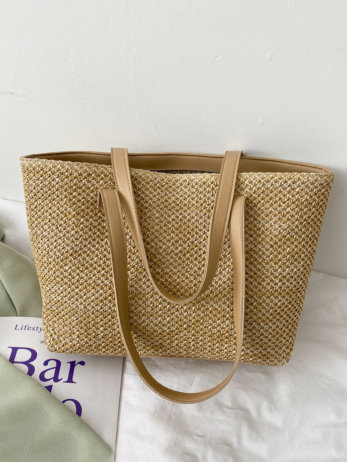 Solid Color Woven Tote Bag