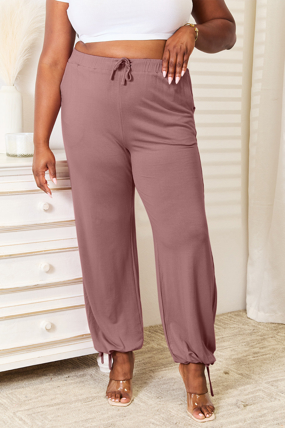 Women's Soft Rayon Drawstring Waist Pants with Pockets