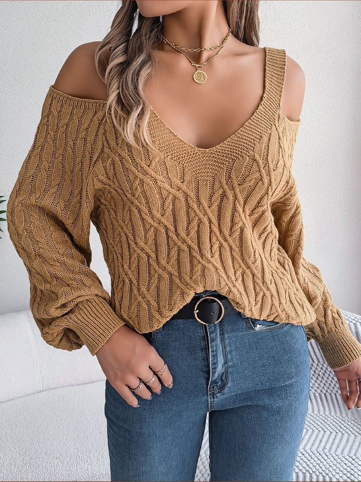 Women's Cozy Cable-Knit Cold Shoulder Sweater