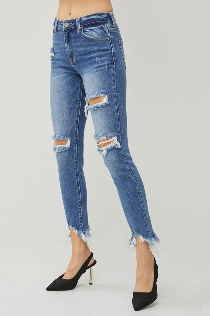 Women's Distressed Frayed Hem Slim Jeans