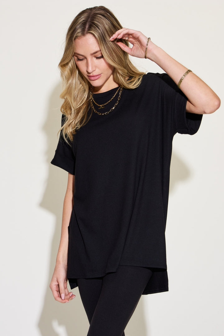 Women's Short Sleeve Slit T-Shirt and Leggings Lounge Set