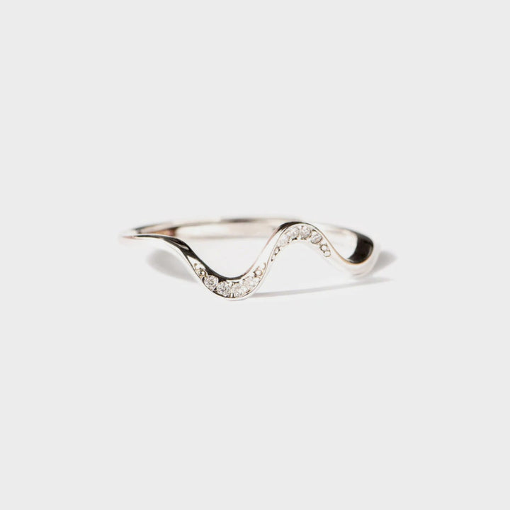 Women's Wave Shape Zircon Inlaid Sterling Silver Ring