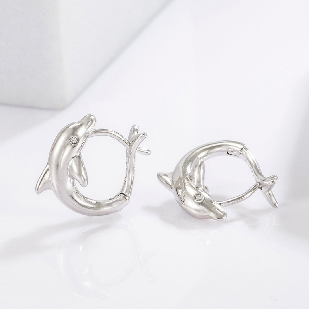 Women's Dolphin Earrings: Sterling Silver Zircon Beauties