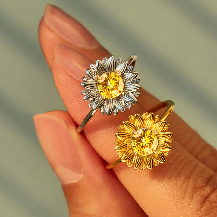 Women's Sunflower Zircon Sterling Silver Rings