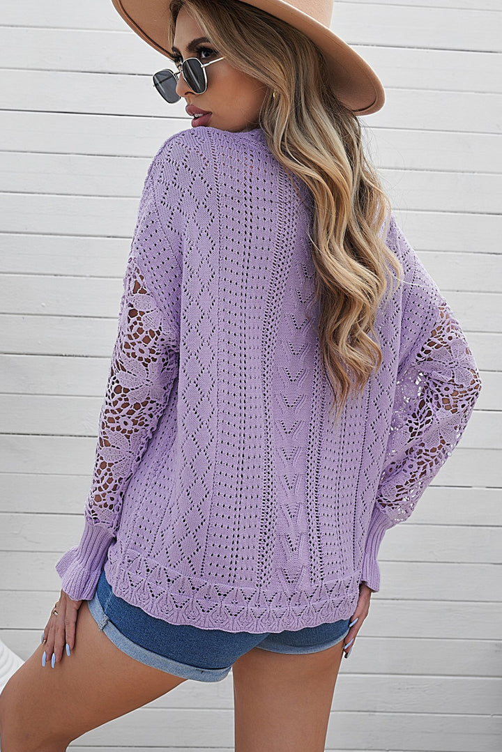 Women's Cozy Openwork Lantern Sleeve Sweater