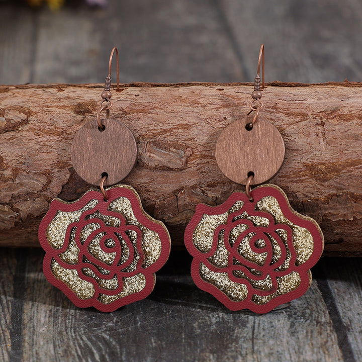 Women's Rose-shaped Wooden Alloy Earrings