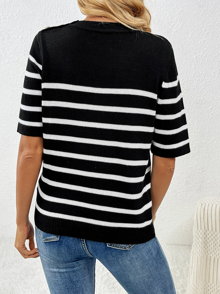 Women's Cozy Striped Half Sleeve Sweater