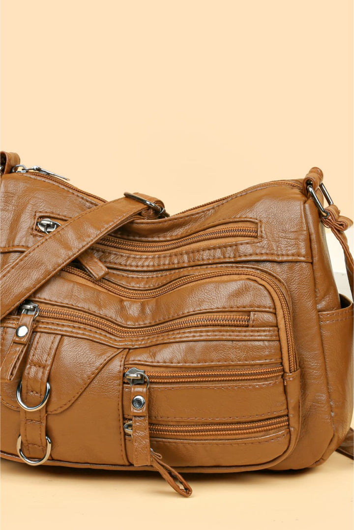 Multi-Pocket PU Leather Crossbody Bag