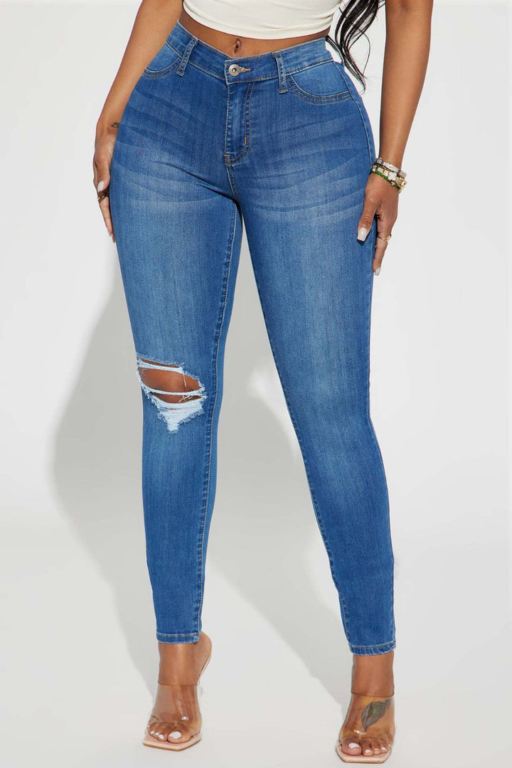 Women's Distressed Pocketed Button-Up Denim (Jeans)