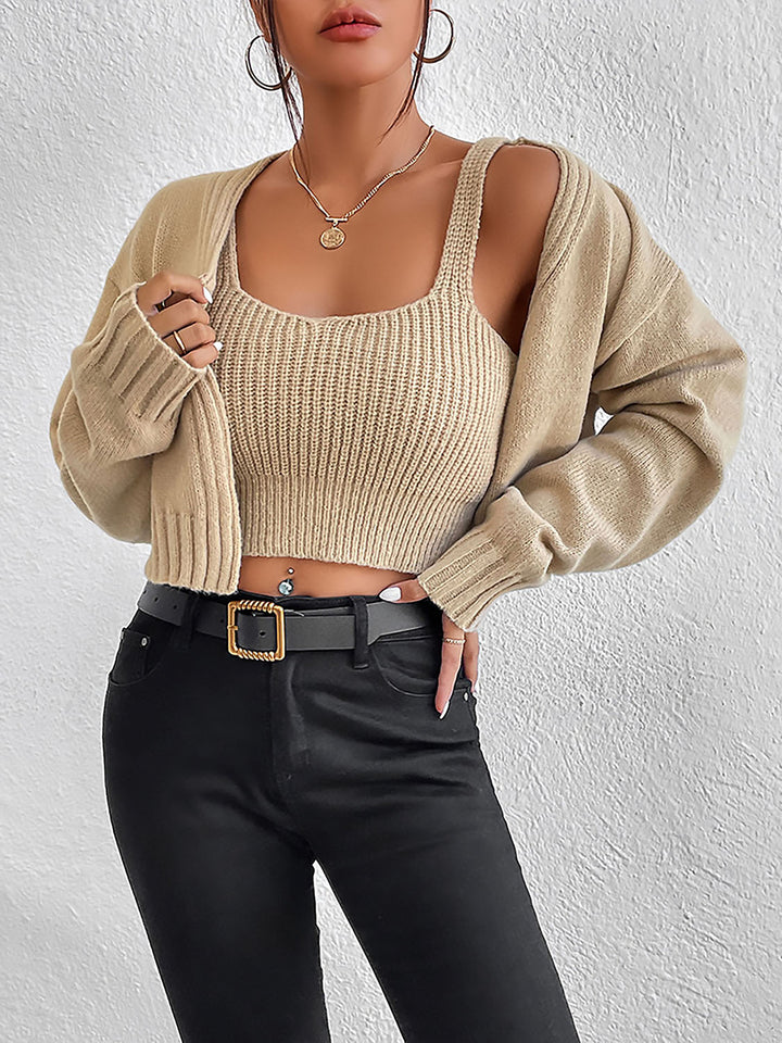 Women's Cozy Knit Sweater Set with Cami and Cardigan