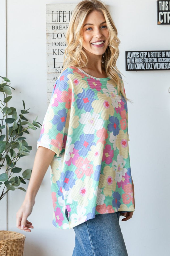 HOPELY Floral Waffle Oversized T-Shirt