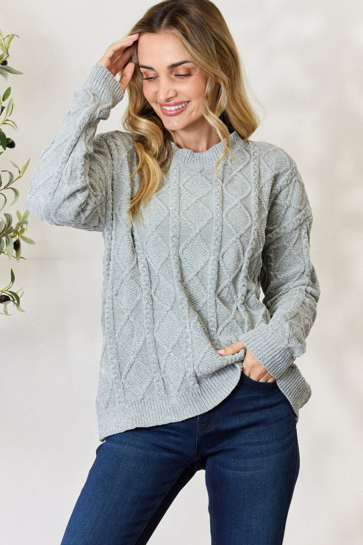 Women's Cozy Cable Knit Round Neck Sweater