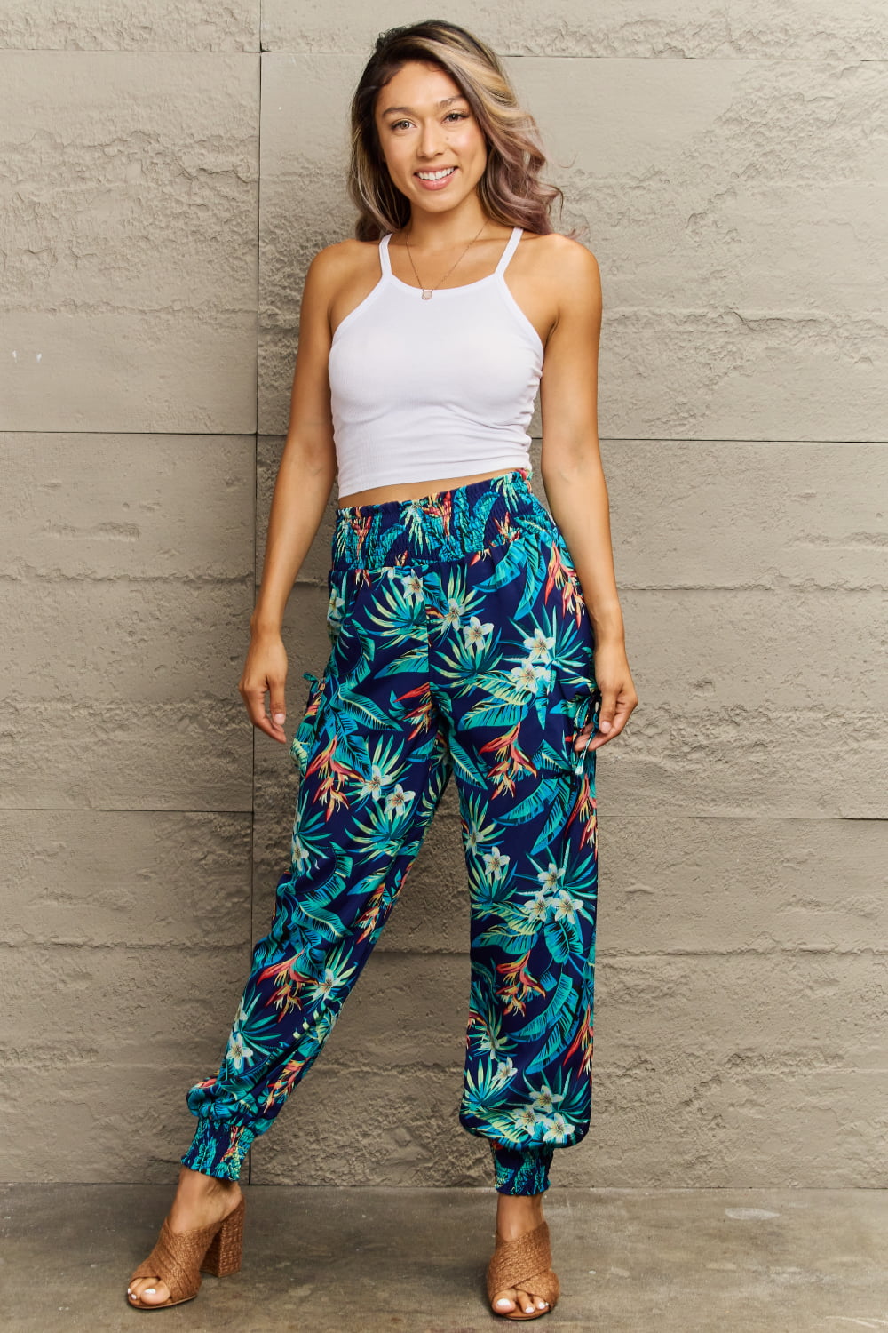 Women's Smocked Floral Print Pants