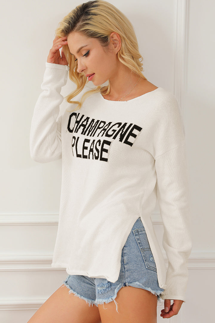 Women's Cozy Champagne Slit Sweater