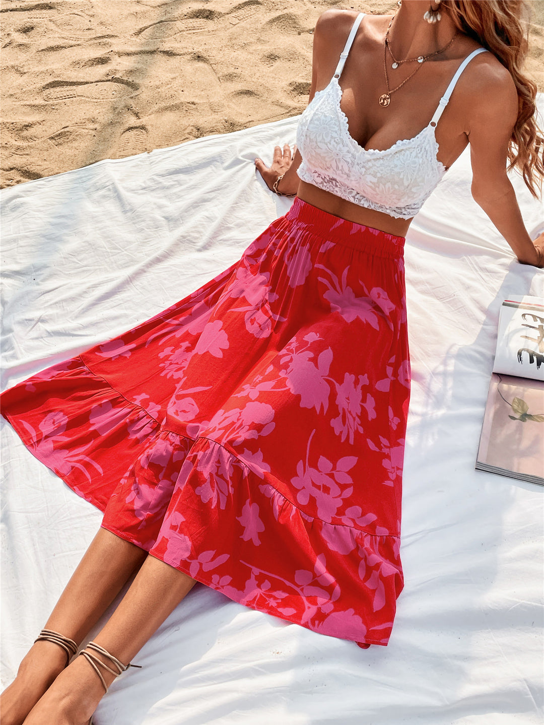 Women's Floral Print Elastic Waist Skirt