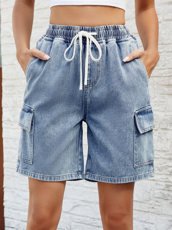 Women's Denim Drawstring Shorts with Pockets