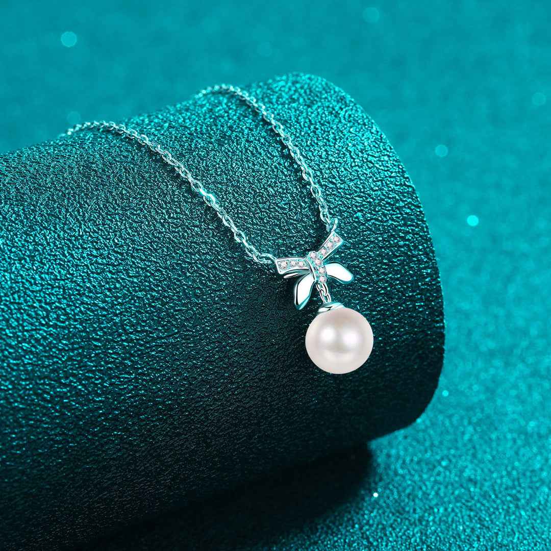 Women's Pearl and Moissanite Sterling Silver Pendant Necklace