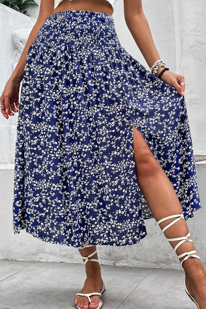 Women's Ditsy Floral High Waist Skirt with Slit