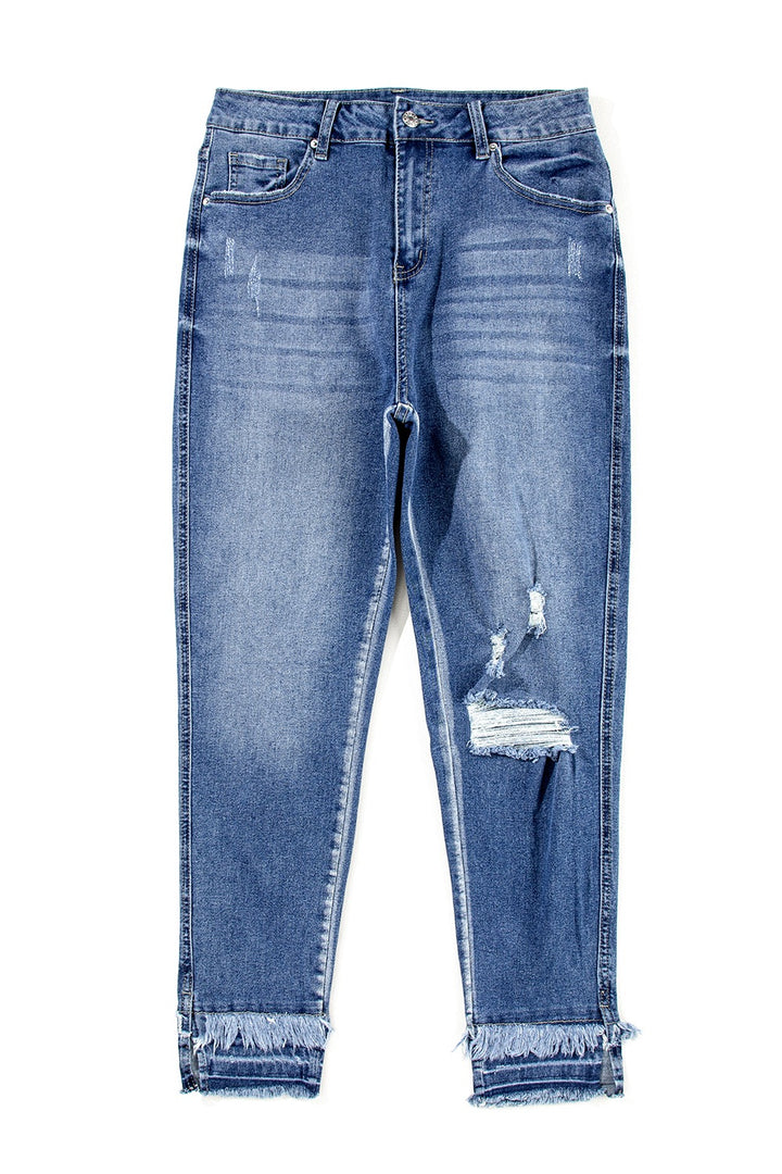 Women's Distressed Raw Hem Jeans with Pockets