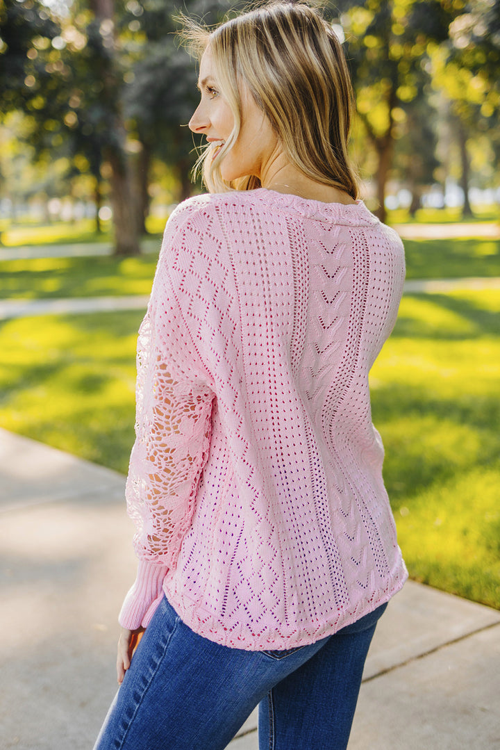 Women's Cozy Openwork Lantern Sleeve Sweater