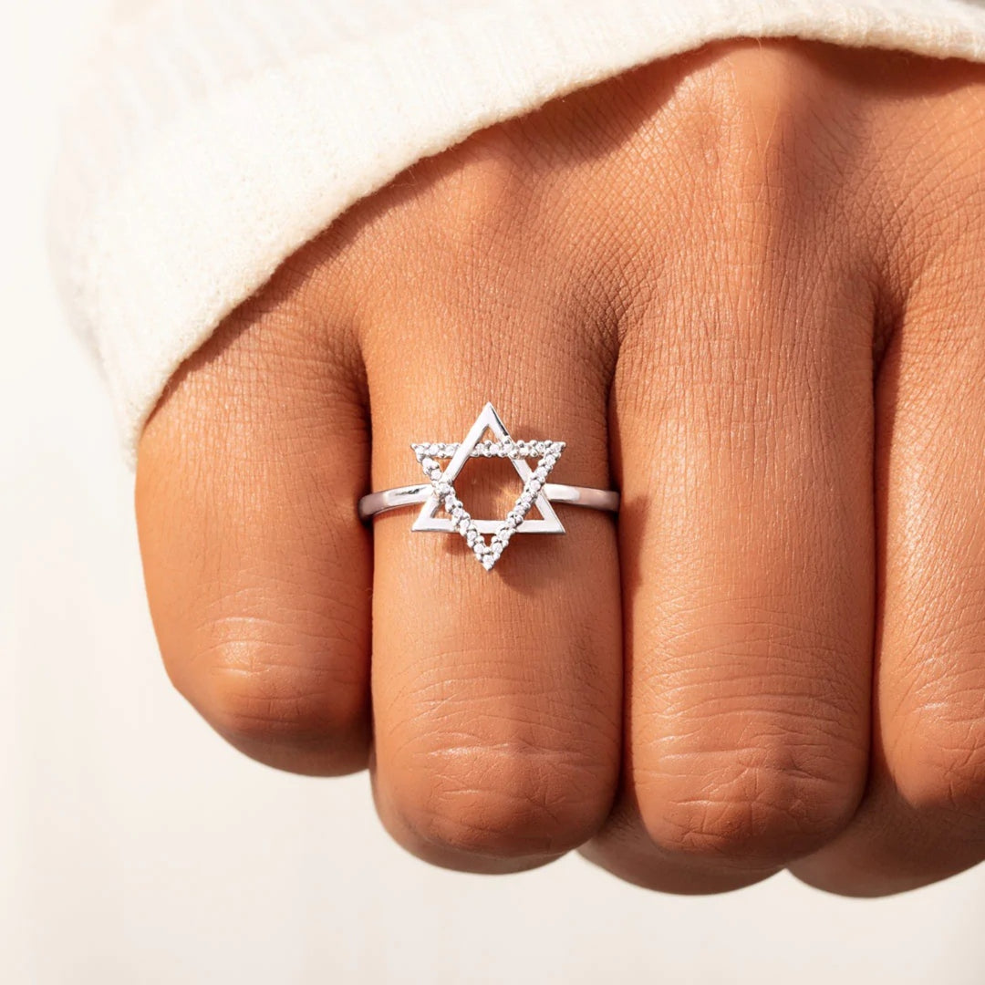 Women's Hexagram Zircon Inlaid Sterling Silver Rings