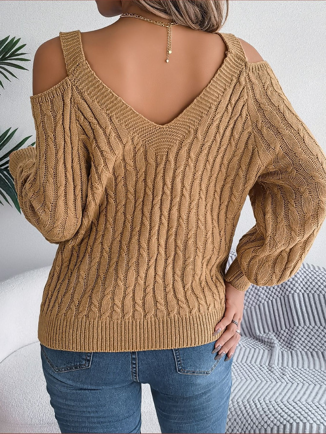 Women's Cozy Cable-Knit Cold Shoulder Sweater