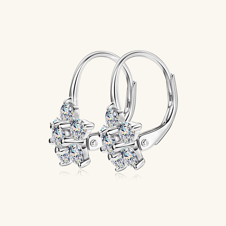 Women's Elegant Floral Design Sterling Silver 1.2 Carat Moissanite Huggie Earrings