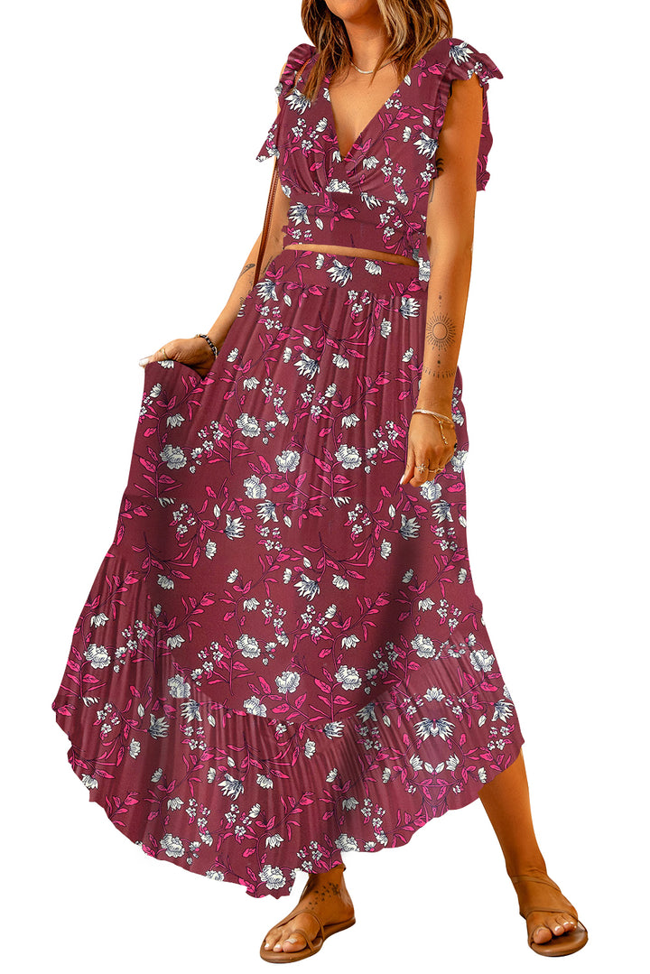 Women's Printed Tie Back Cropped Top and Maxi Skirt Set (Skirt)