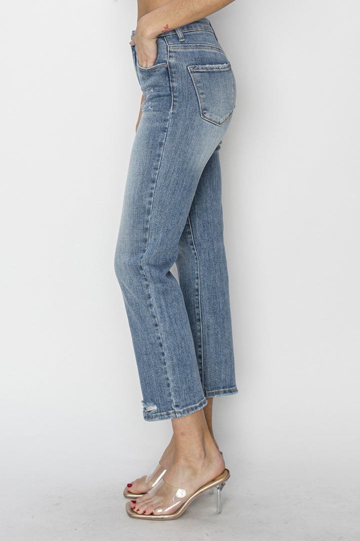 Women's Distressed High Waist Cropped Jeans