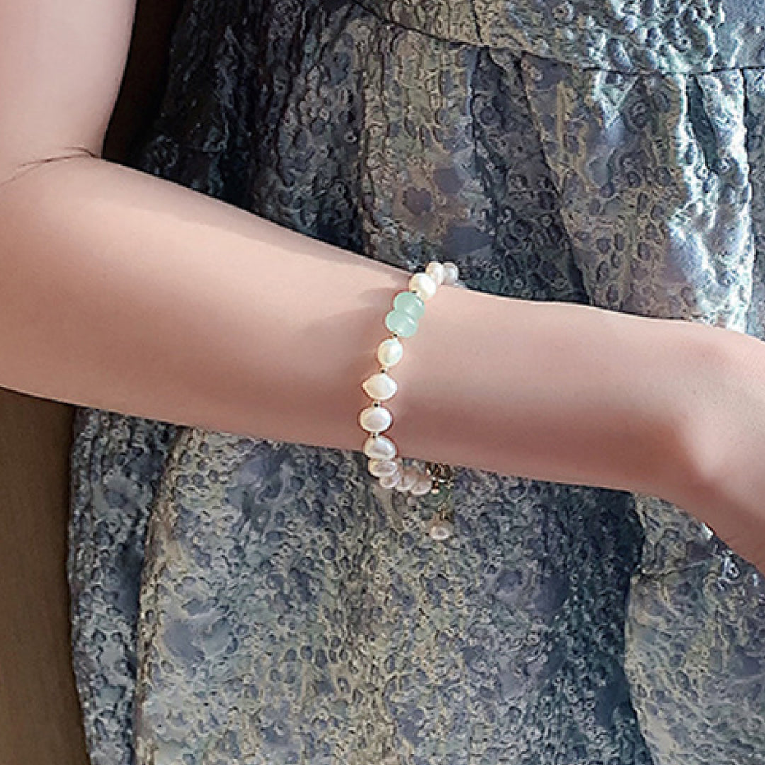 Women's Green Pearl Stone Link Bracelet