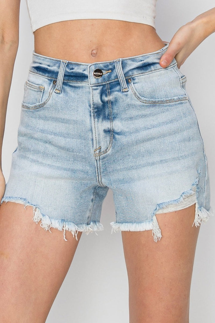 Women's Frayed Detail High Waist Denim Shorts