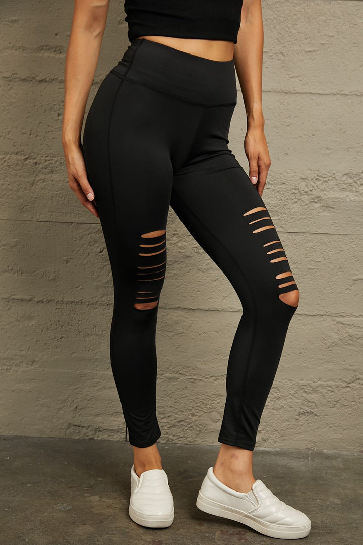 Women's Distressed Slim Fit Leggings with Wide Waistband