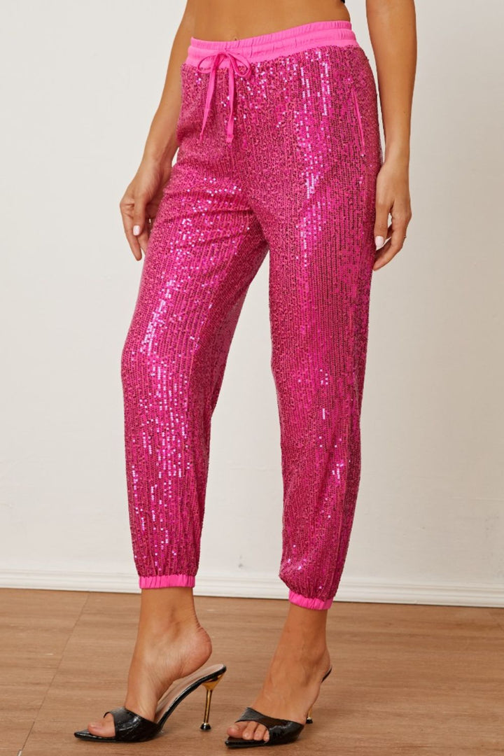 Women's Sparkling Drawstring Pants with Pockets