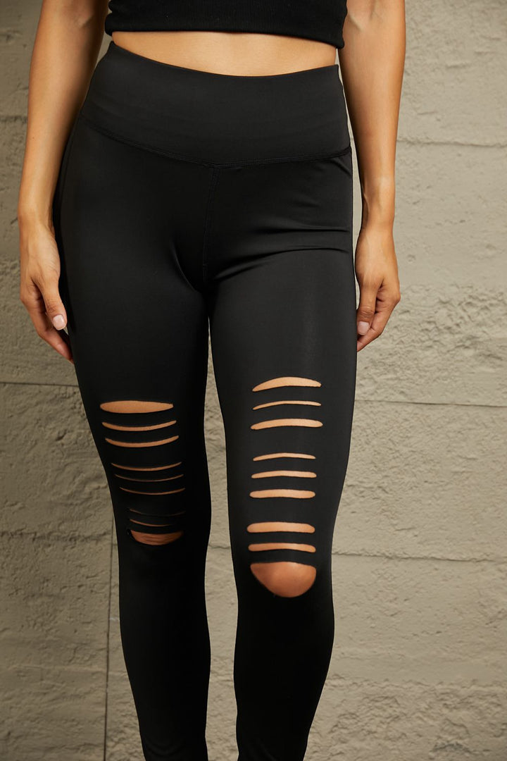 Women's Distressed Slim Fit Leggings with Wide Waistband