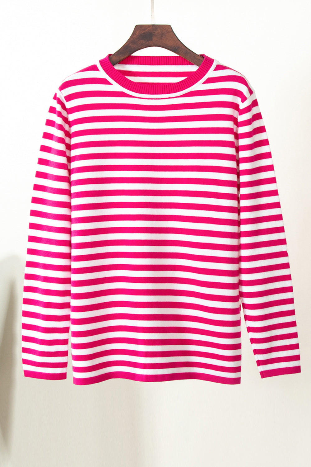 Women's Cozy Striped Sweater with Round Neck and Long Sleeves