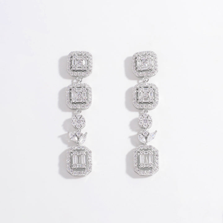 Women's Geometric Zircon Inlaid Sterling Silver Dangle Earrings