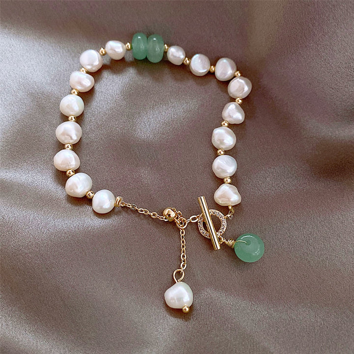 Women's Green Pearl Stone Link Bracelet