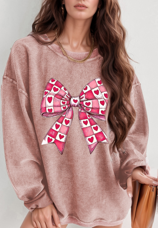 Valentine’s Day Bow Drop Shoulder Long Sleeve Sweatshirt