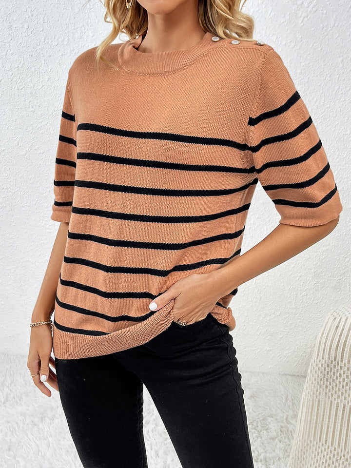 Women's Cozy Striped Half Sleeve Sweater