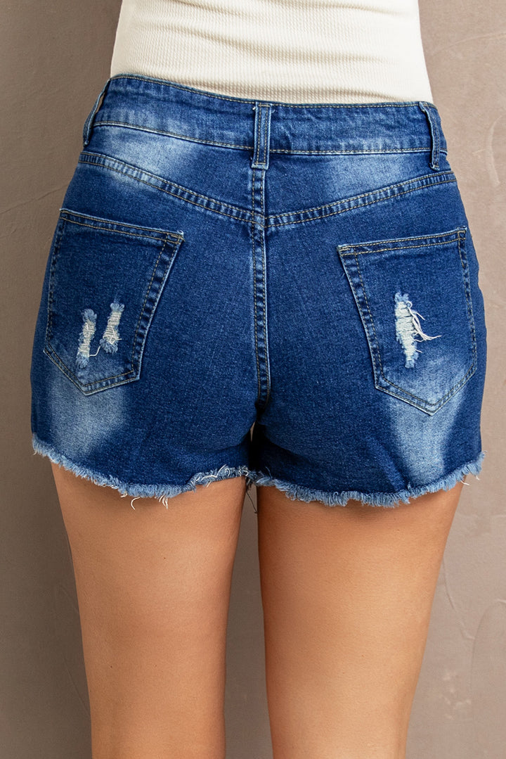 Women's Distressed Lace Spliced Denim Shorts