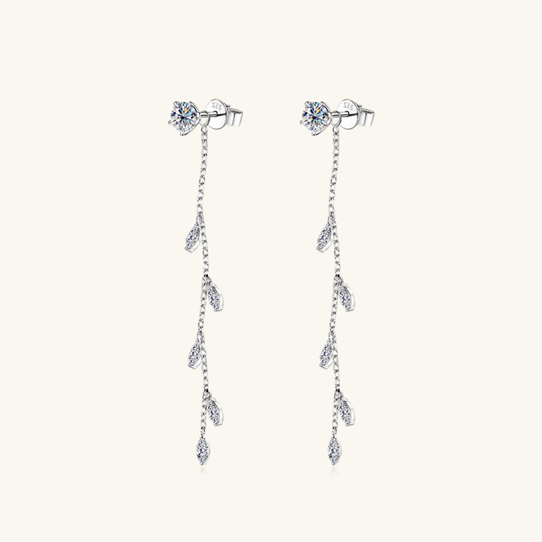 "Women's Leaf Earrings with 1.38 Carat Moissanite Accent in 925 Sterling Silver"