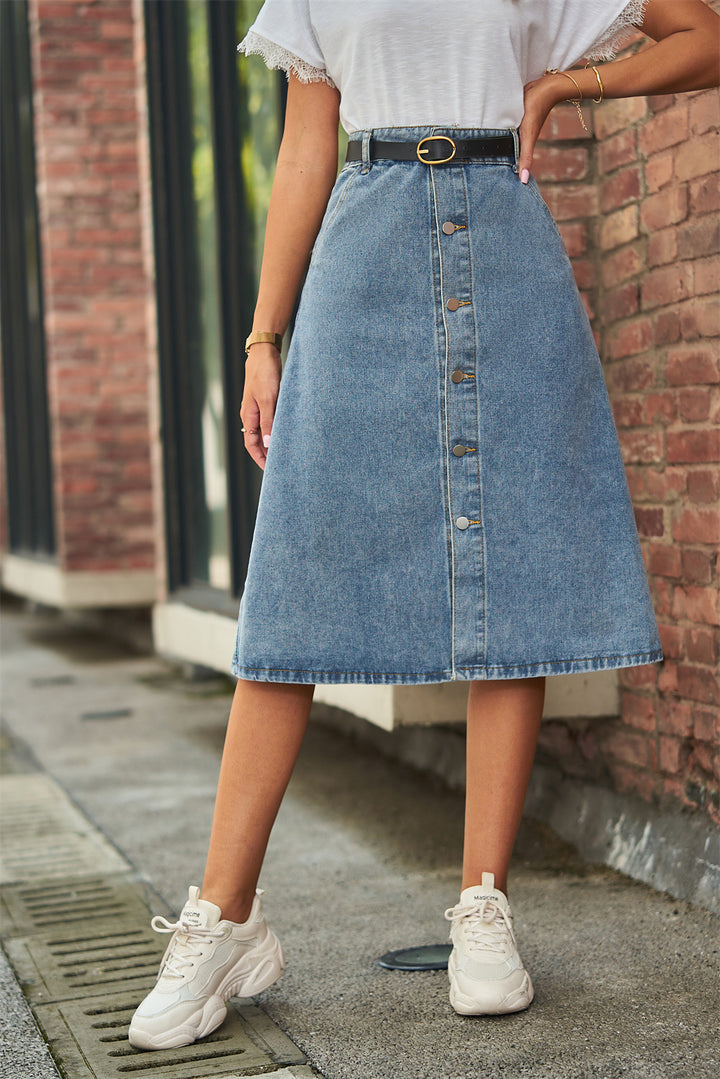 Women's Denim Button Front A-Line Skirt