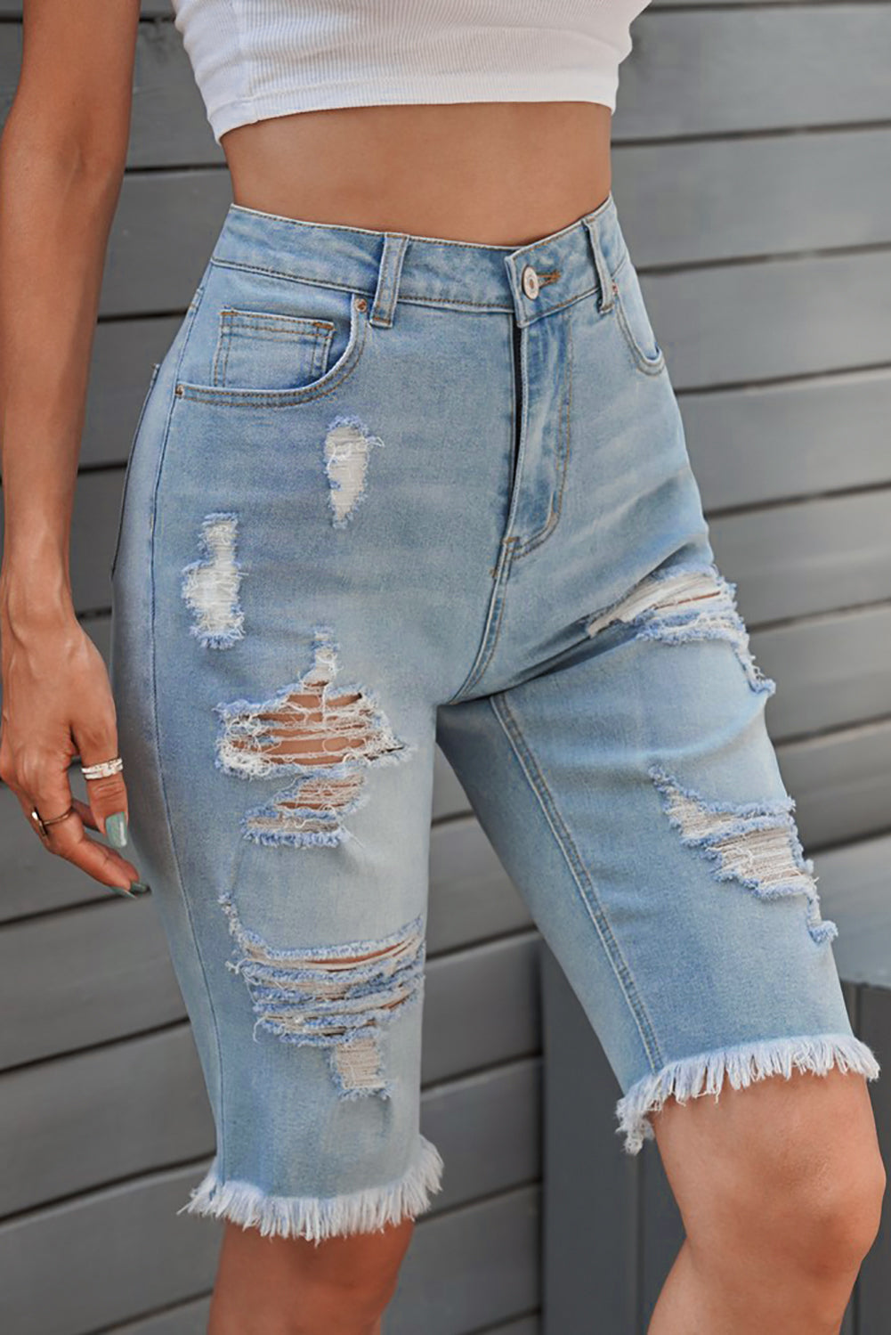 Women's Distressed Raw Hem Denim Shorts