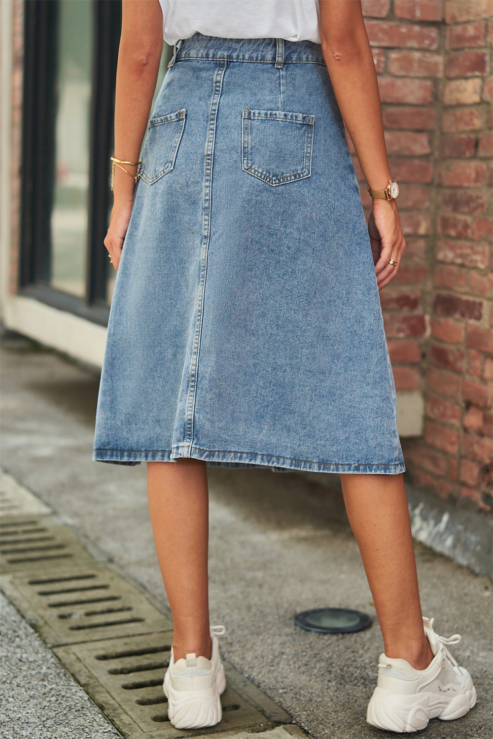 Women's Denim Button Front A-Line Skirt