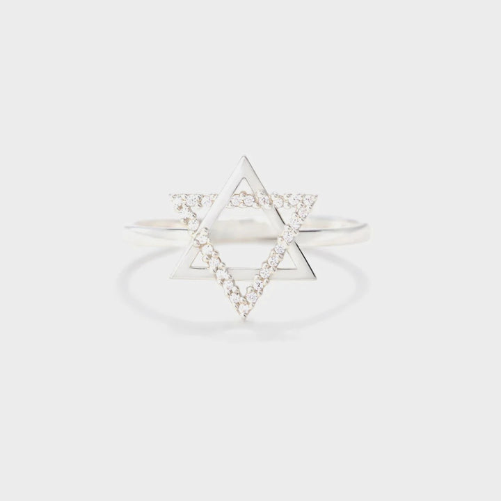 Women's Hexagram Zircon Inlaid Sterling Silver Rings