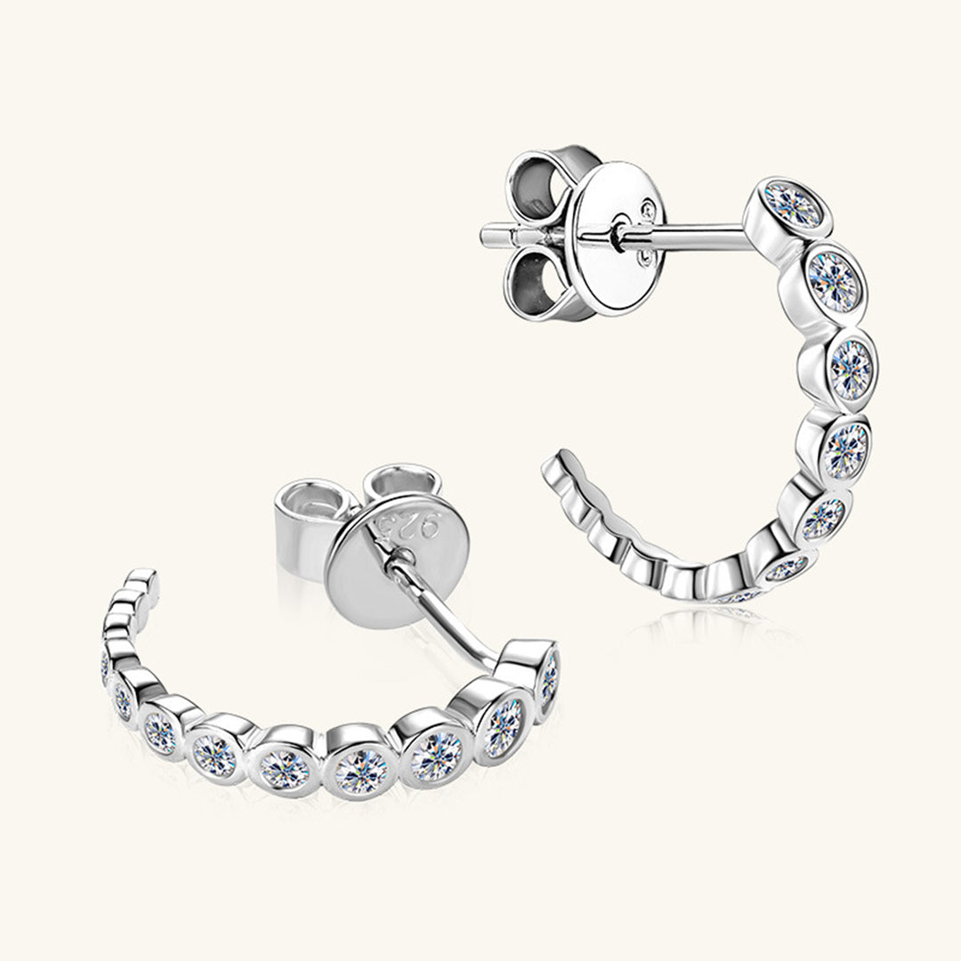 Women's Elegant Inlaid Moissanite Sterling Silver C-Hoop Earrings