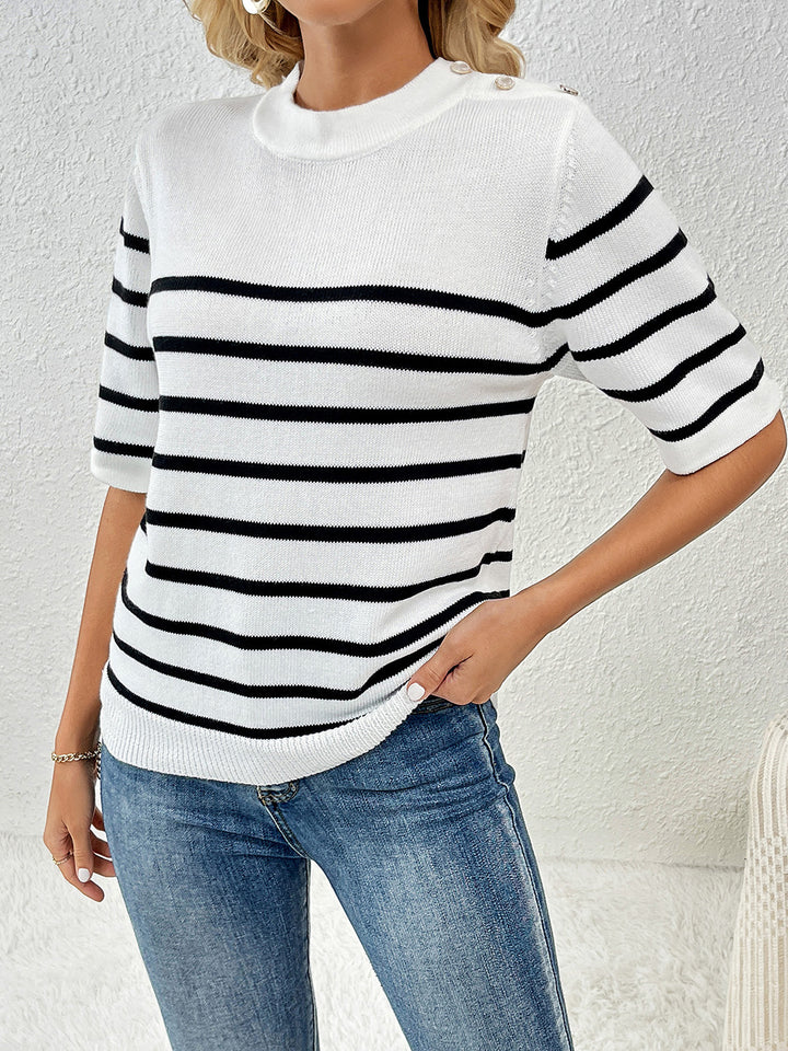 Women's Cozy Striped Half Sleeve Sweater